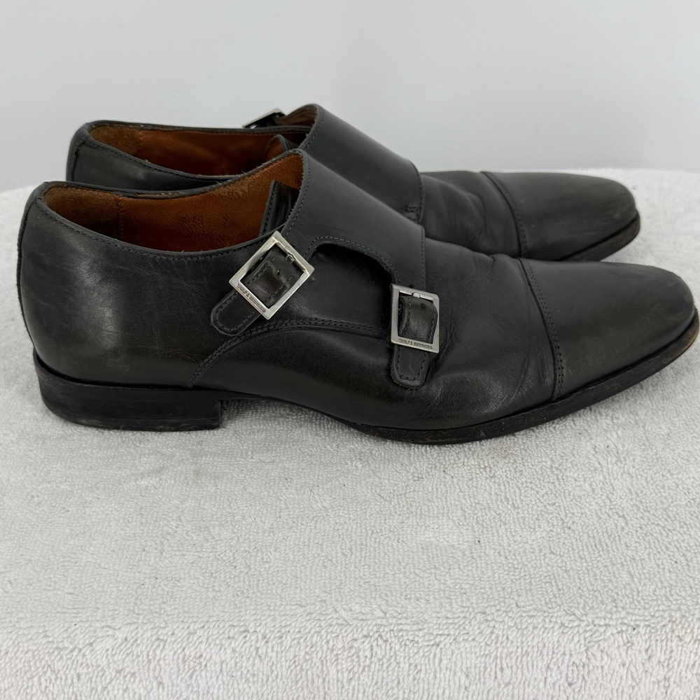 Wolf And Shepherd Gambit Black Double Monk Strap Buckle Dress Shoes Size 7.5